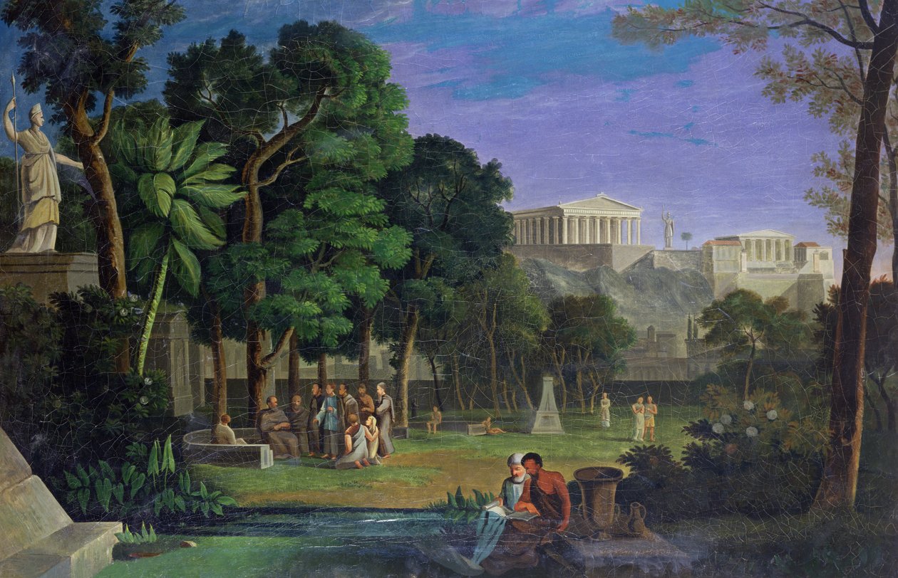 Filosofernas trädgård, Aten, 1834 av Antal Strohmayer