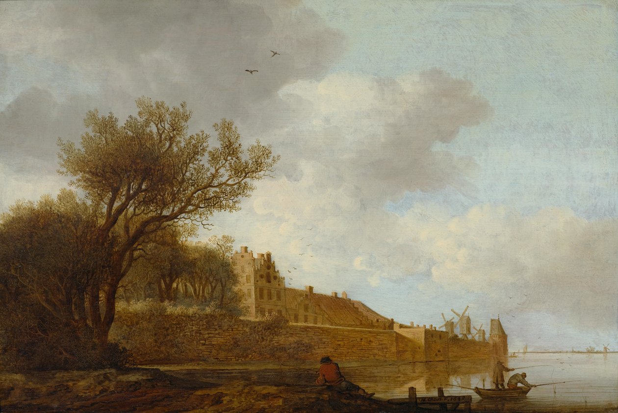Flussmündung mit Fischer vor einer Stadt av Anthonie Jansz. van der Croos  