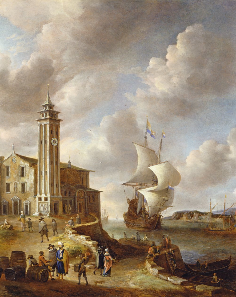 Sillpackarens torn, Amsterdam, med figurer av Anthonie Beerstraten