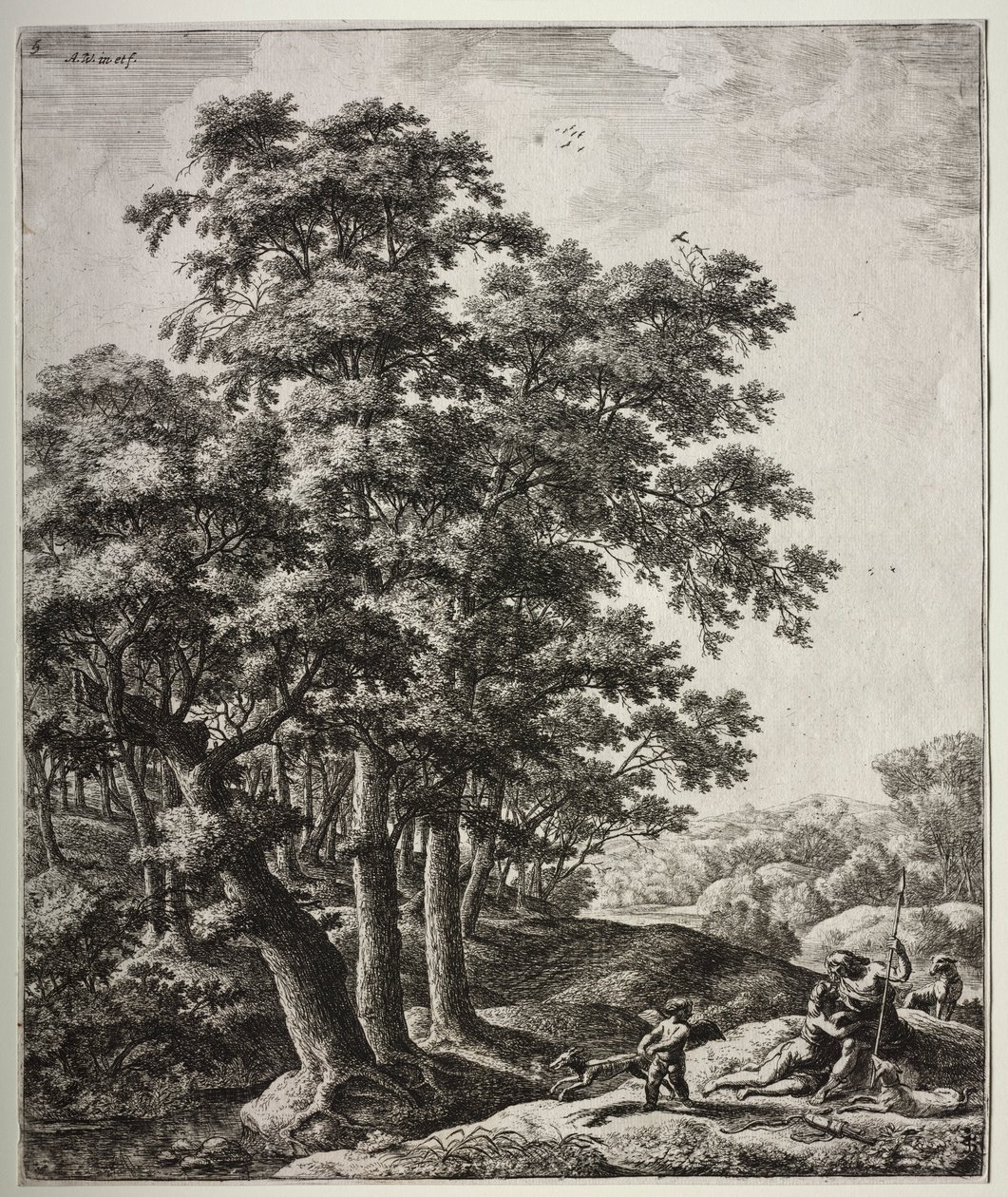 Venus och Adonis. av Anthonie Waterloo