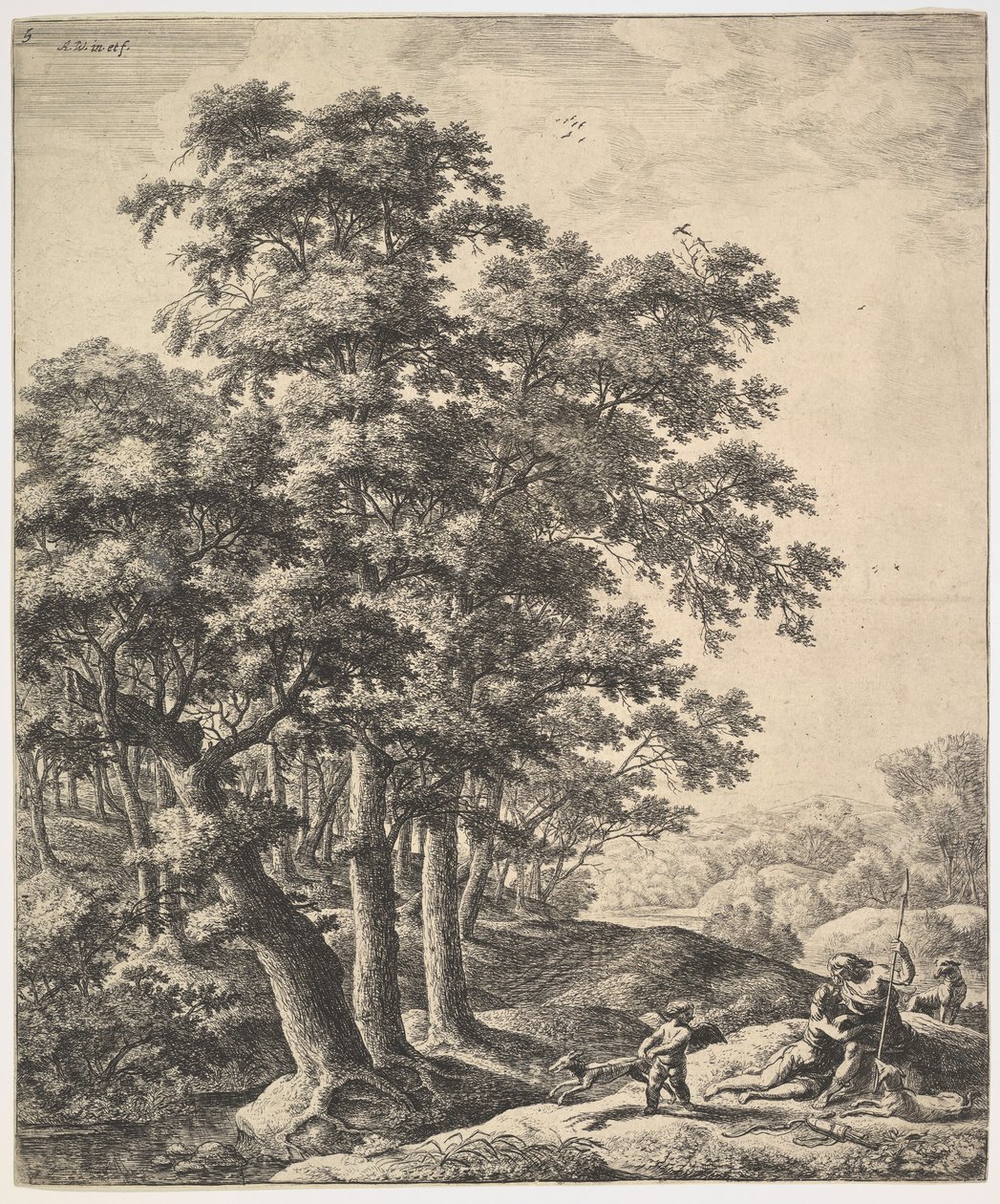 Venus och Adonis. av Anthonie Waterloo