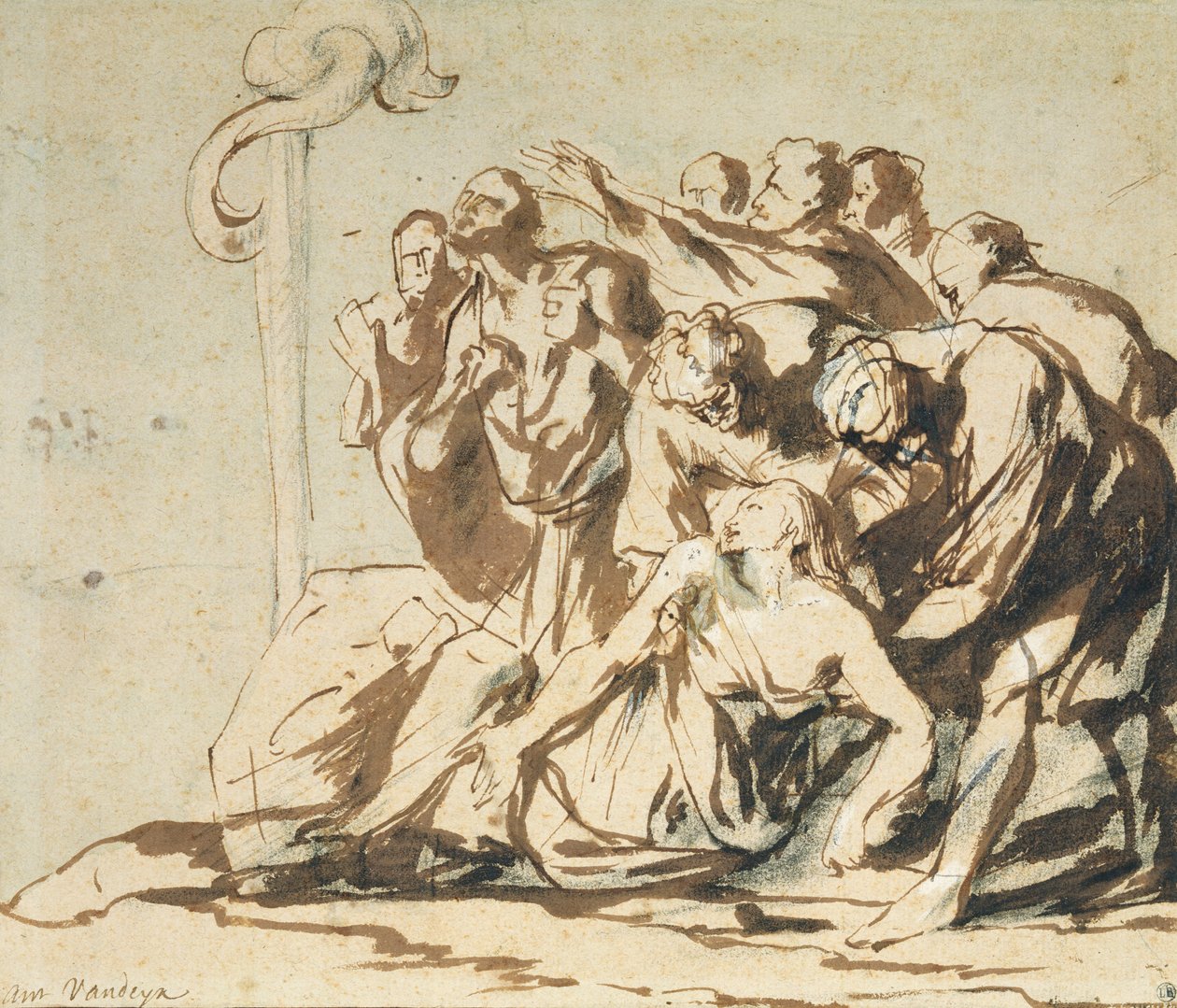 The Brazen Serpent (penna och bläck med kol på papper) av Anthony van Dyck