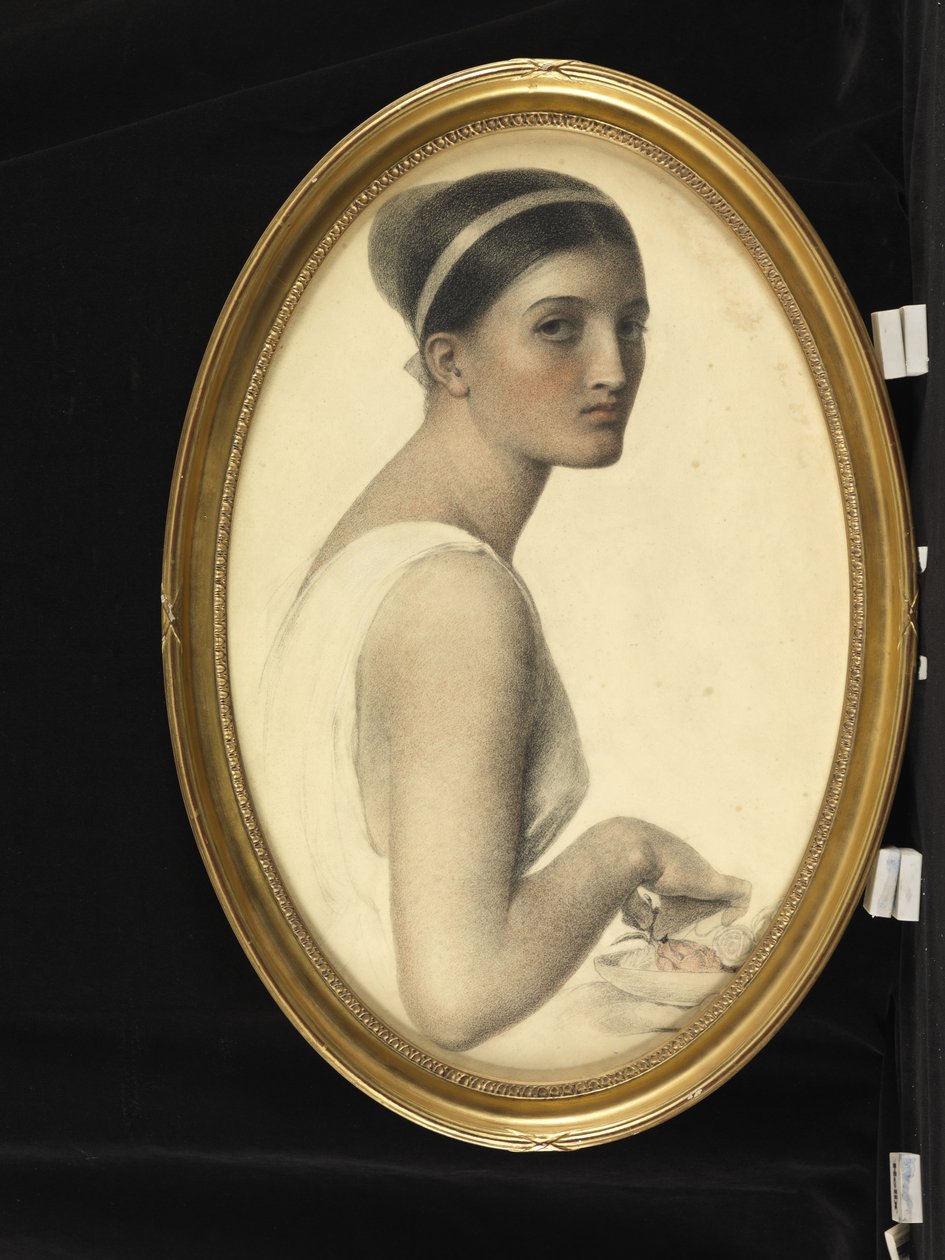 Idealiskt huvud (krita på papper) av Anthony Frederick Augustus Sandys