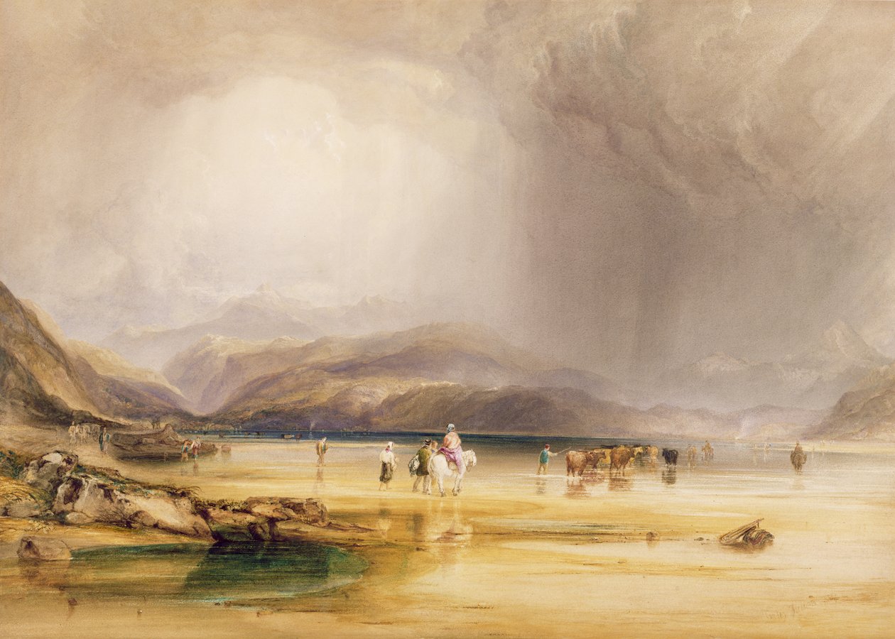 Utsikt från Snowdon från Sands of Traeth Mawe, tagen vid Ford mellan Pont Aberglaslyn och Tremadoc, 1834 (wc und gouache över grafit på papper) av Anthony Vandyke Copley Fielding