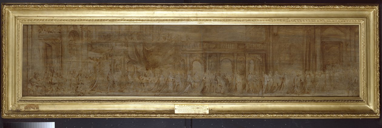 Karl I och strumpebandsriddarna i procession, 1638 (olja över silverspets på panel) av Anthony van Dyck
