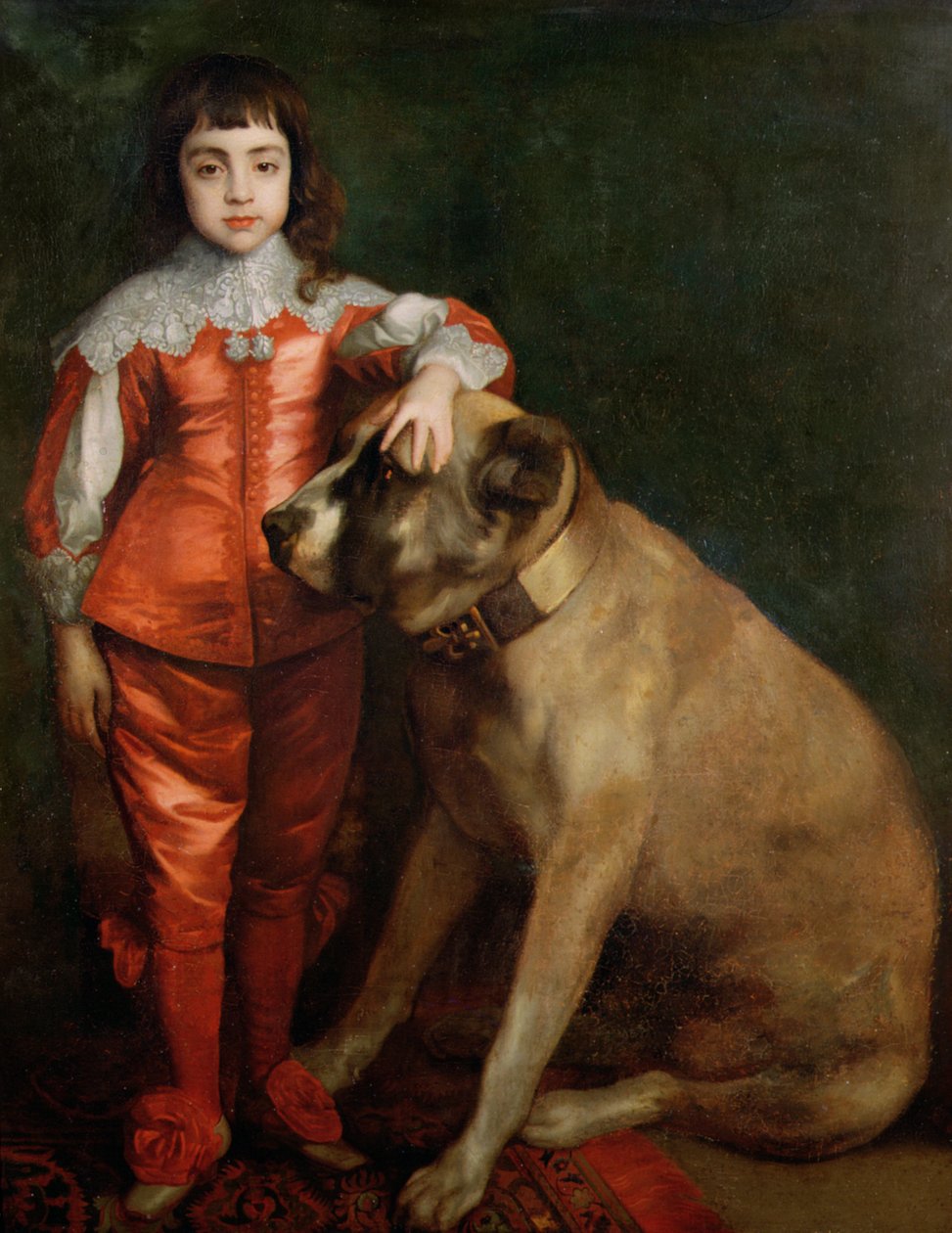 Fullängdsporträtt av Karl II som en pojke med en mastiff av Anthony van Dyck