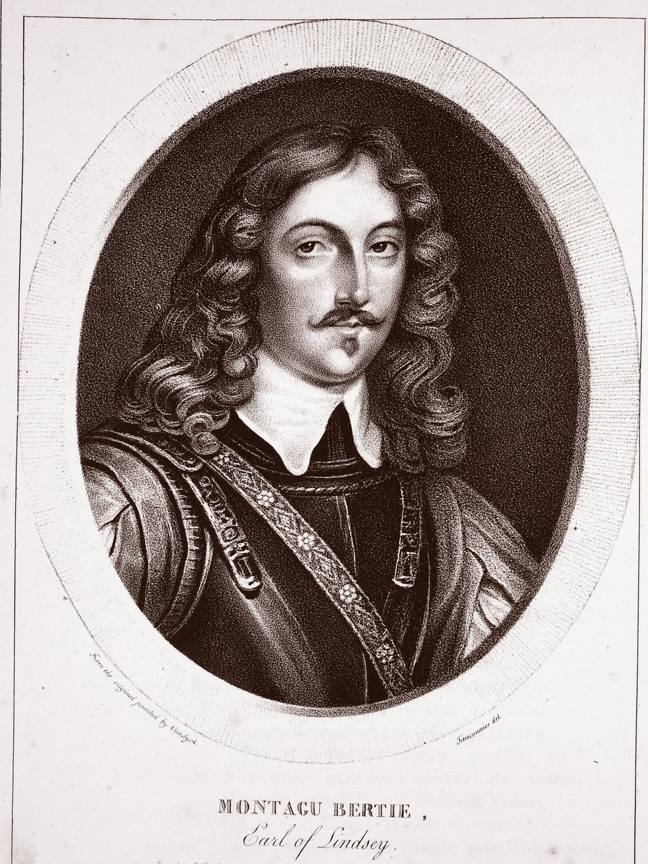 Montagu Bertie, Earl of Lindsey, tillskriven Fauconnier, graverad av de Langlume av Anthony van Dyck