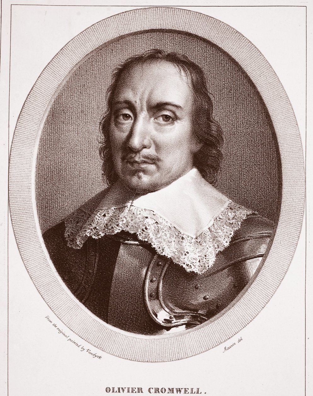 Oliver Cromwell, tillskriven Maurin, graverad av de Langlume (litografi) av Anthony van Dyck
