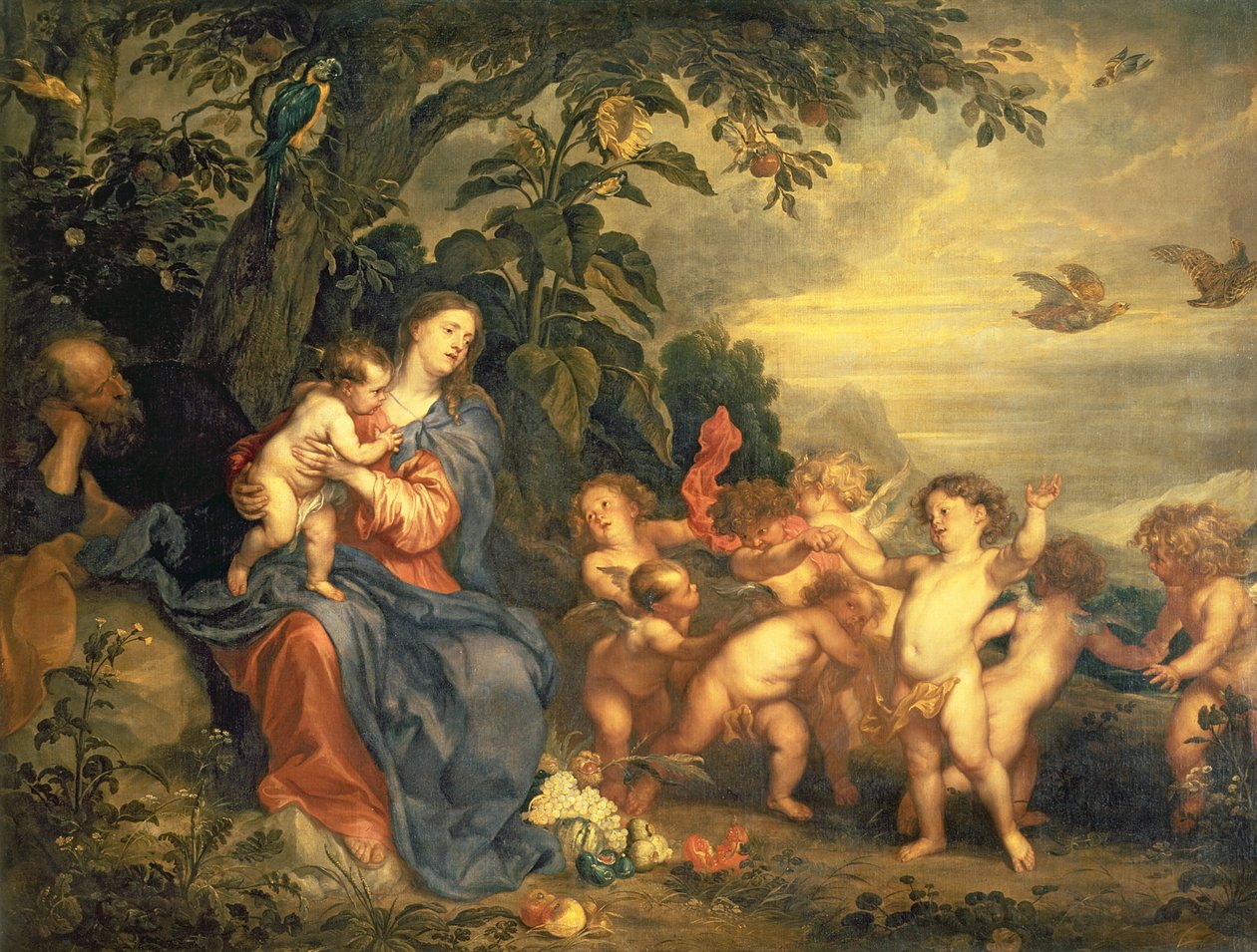 The Rest on the Flight into Egypt (Jungfru med rapphöns) tidigt 1630-tal (olja på duk av Anthony van Dyck
