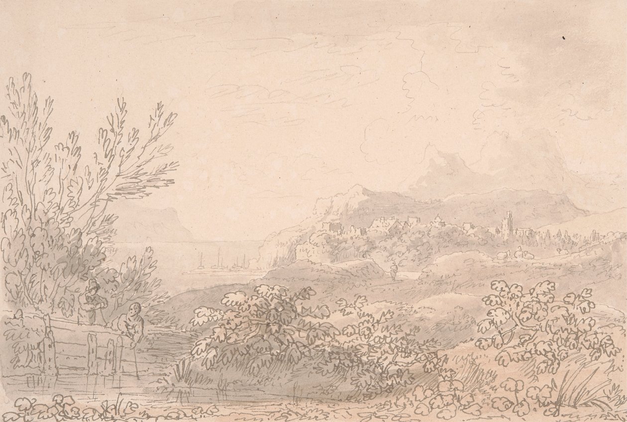 Mynning med slott och by av Anthony Devis