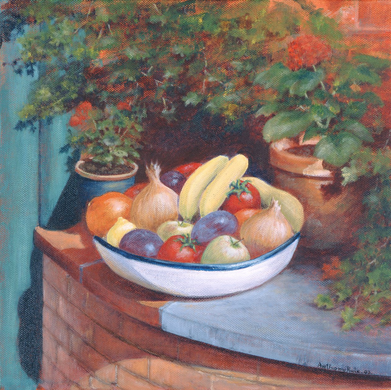 Frukt och grönt al Fresco, 2003 (akryl) av Anthony Rule