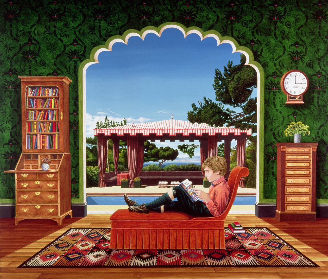 Boy Reading, 1983 (akryl ombord) av Anthony Southcombe