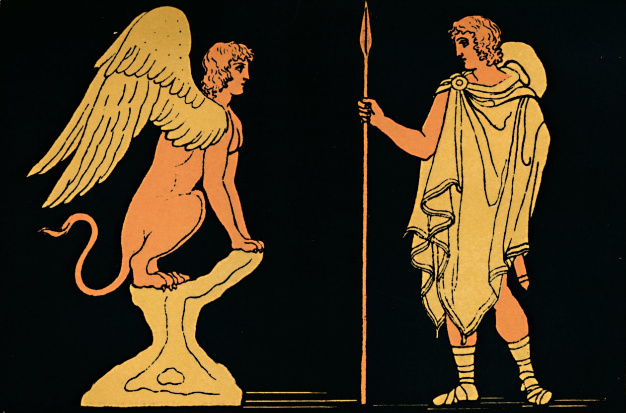 "Oidipus och sfinxen", 1880 av Antique
