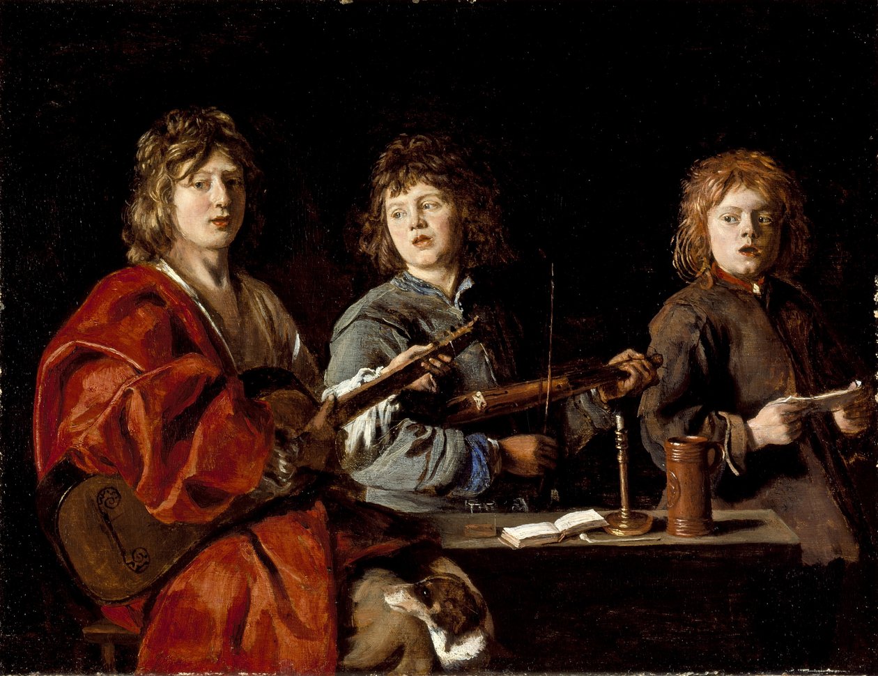 Tre unga musiker, ca 1630 (olja på trä) av Antoine Le Nain