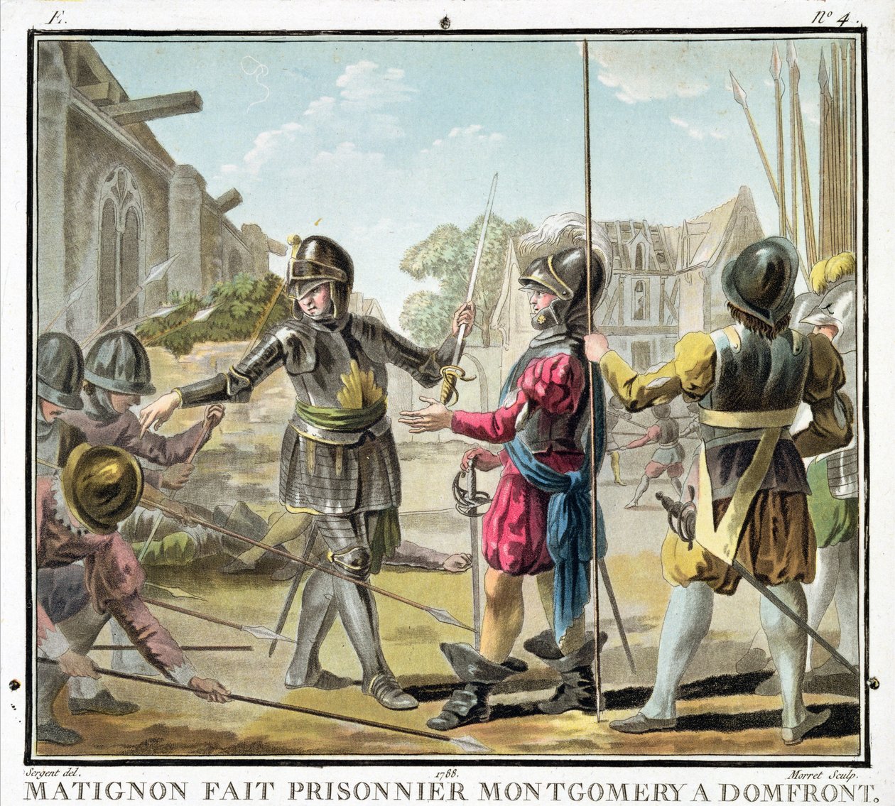 Jacques il Goyon, herre av Matignon, tar Montgomery till fånge i Domfront, graverad av Jean Baptiste Morret (fl. 1790-1820), 1788 av Antoine Louis Francois Sergent Marceau