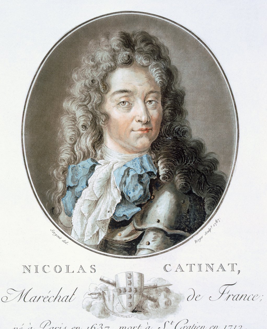 Nicolas Catinat, från "Porträtt av stora män, illustra kvinnor och minnesvärda ämnen i Frankrike, graverade och tryckta i färger", utgiven av Pierre Blin, 1786-92, Paris (färgstick) av Antoine Louis Francois Sergent Marceau