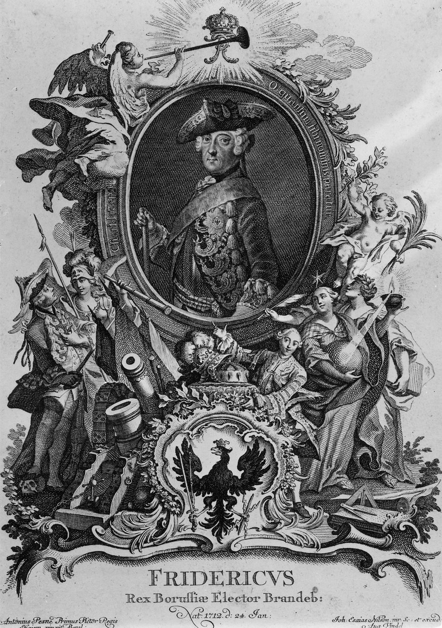 Porträtt av Fredrik II (1712-86), graverad av Johann Esaias Nilson (1721-88) av Antoine Pesne