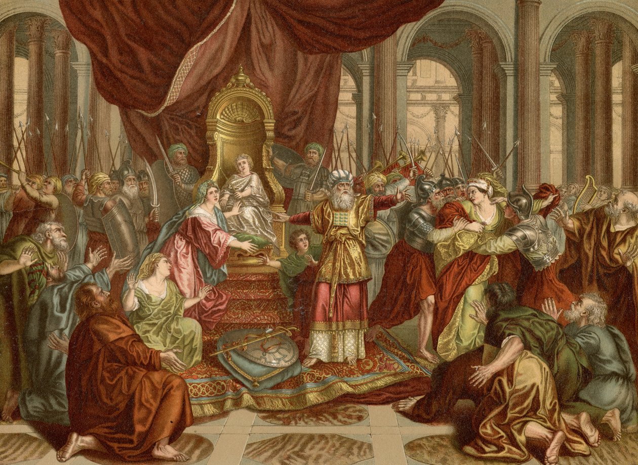Athalias fall (färg litho) av Antoine (after) Coypel