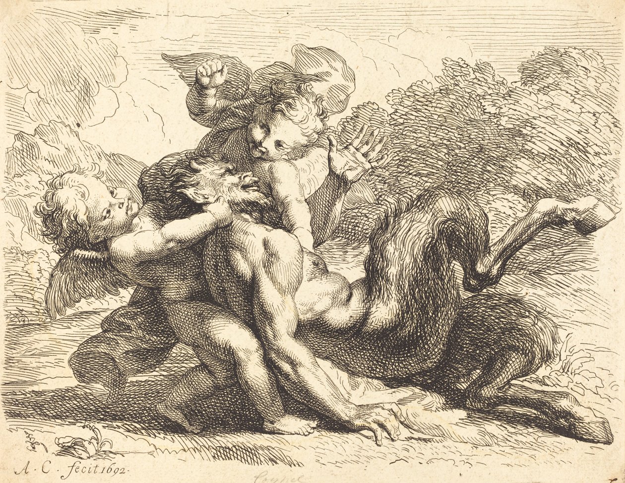 Pan Overcome av Putti av Antoine Coypel