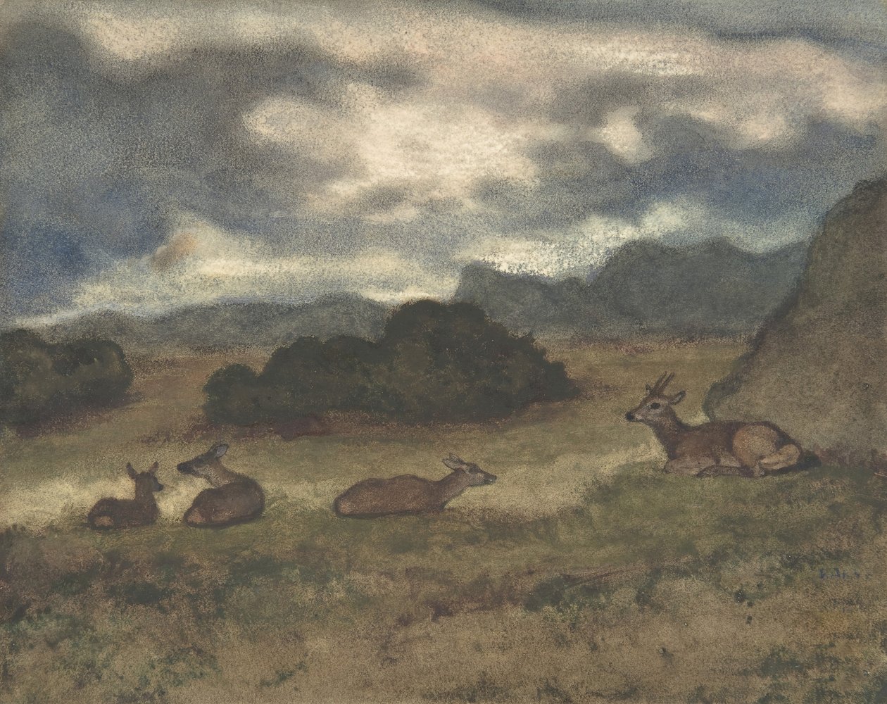 Rådjur i landskapet, 1810-75. av Antoine Louis Barye
