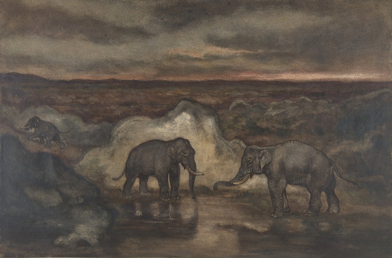 Elefanter vid en bassäng, 1810-75. av Antoine Louis Barye