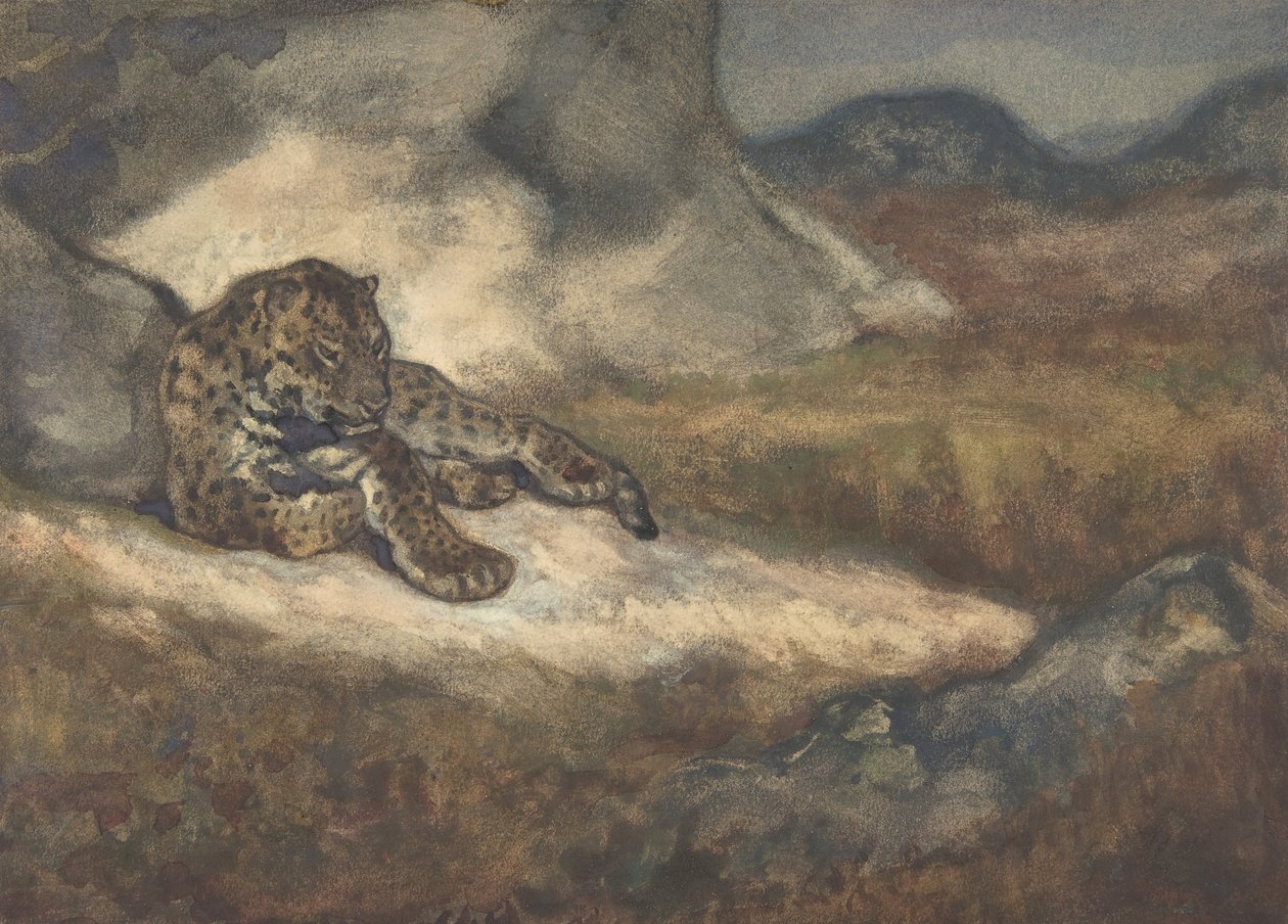 Liggande leopard, 1810-75. av Antoine Louis Barye