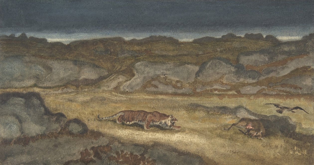 Tiger Stalking Prey, . av Antoine Louis Barye