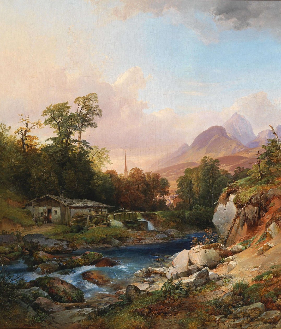 Ett bergslandskap med en smedja av Anton Hansch