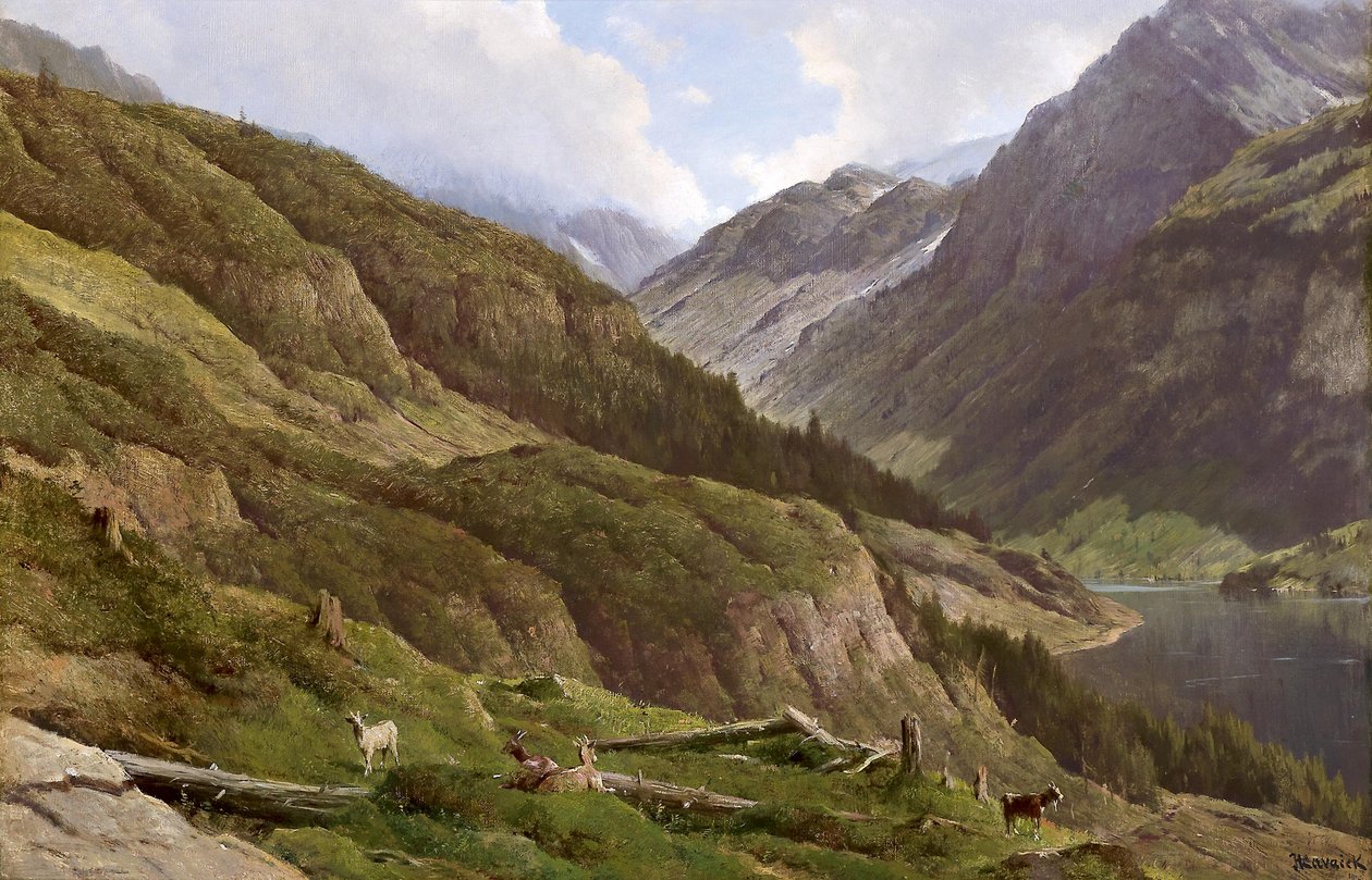 Tyska: Bergslandskap med betande getter av Anton Hlavacek