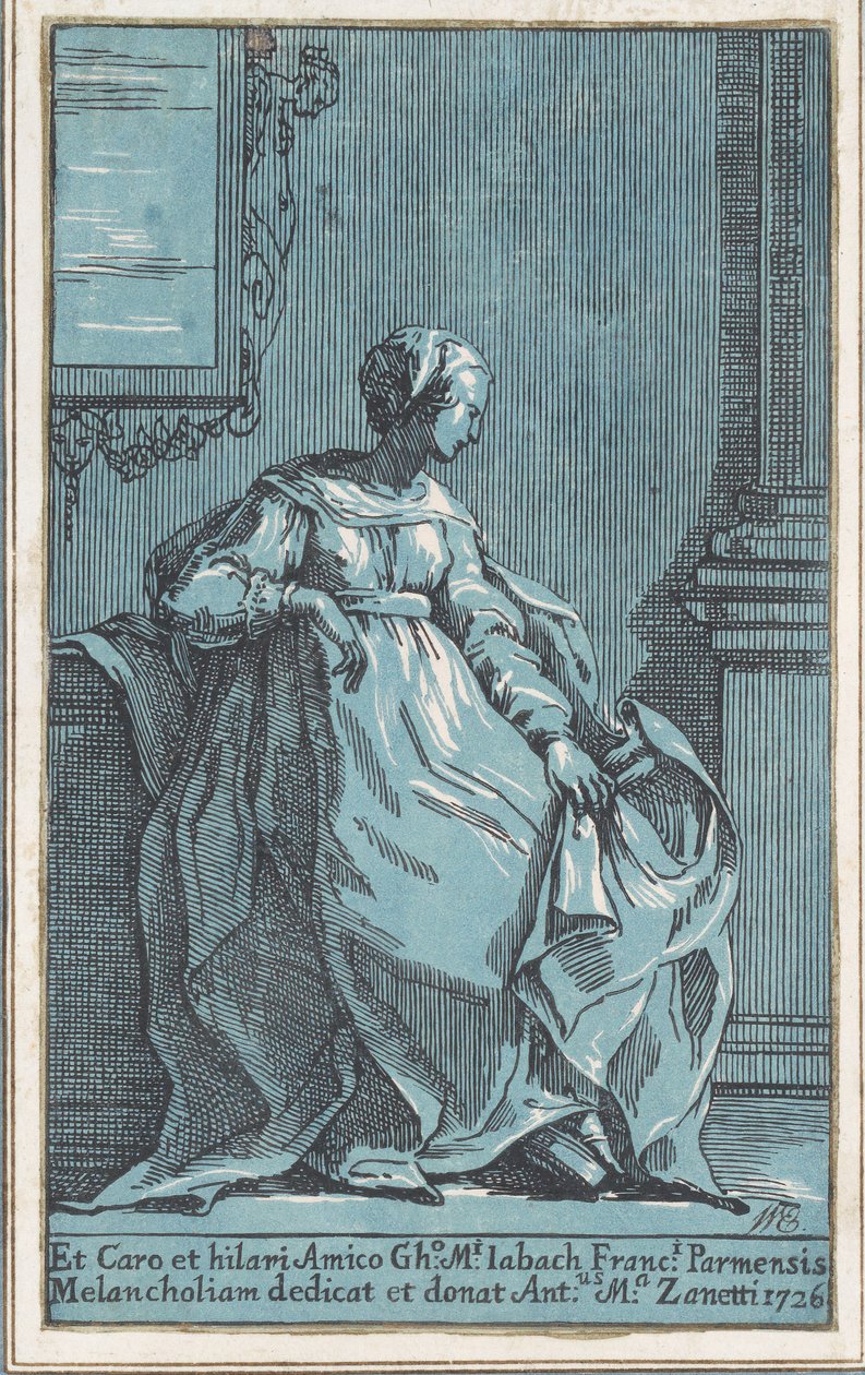 Kvinna som sitter i rummet Melankoli, 1726. av Anton Maria Zanetti
