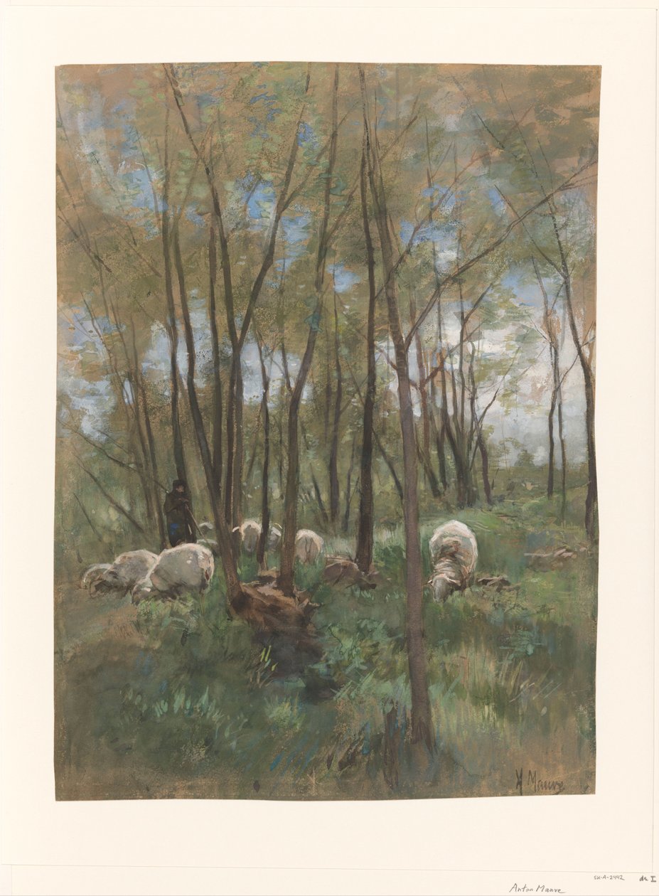 Får flockar i en skog av Anton Mauve