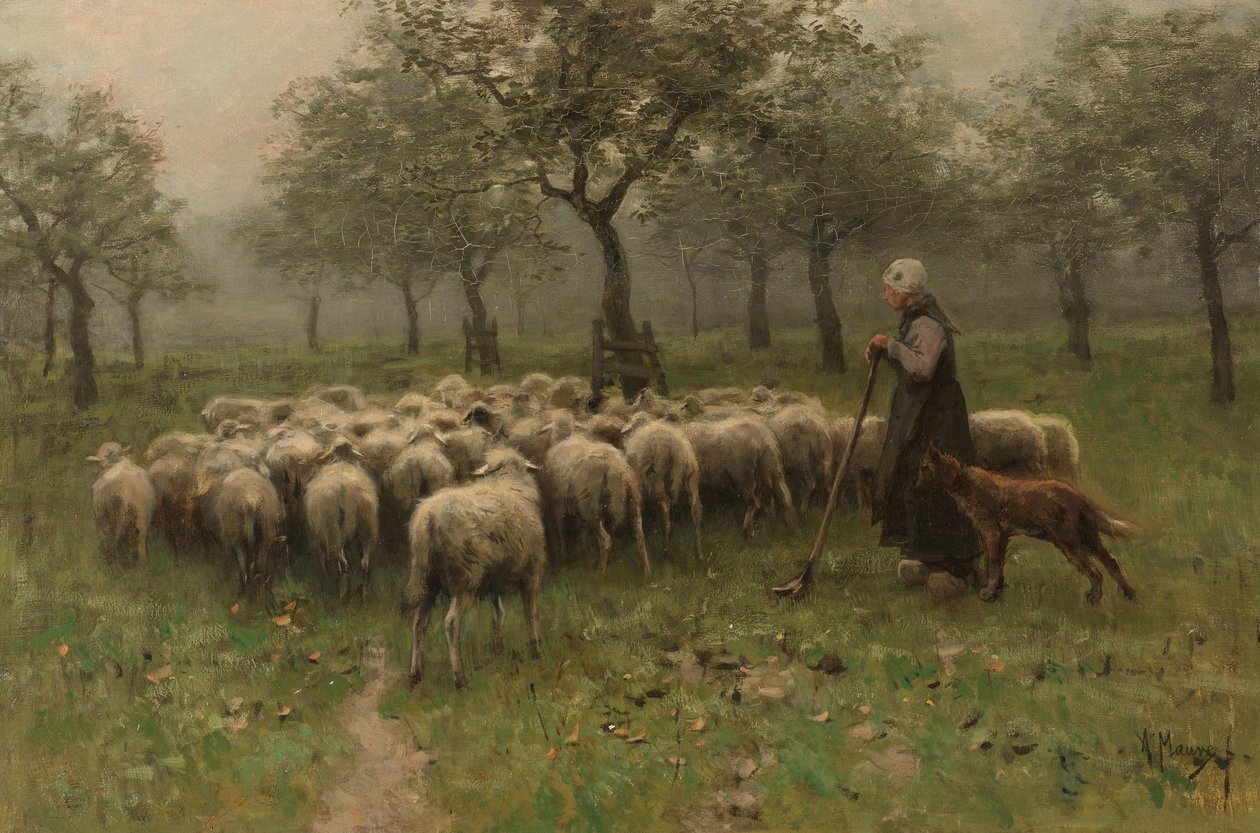 Herdinna med en fårflock av Anton Mauve