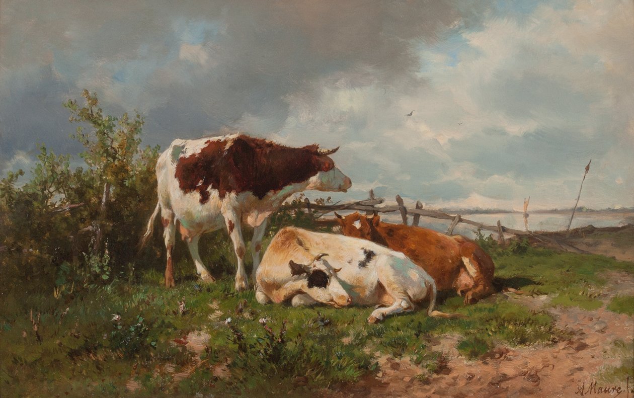 Tre kor på en äng av Anton Mauve