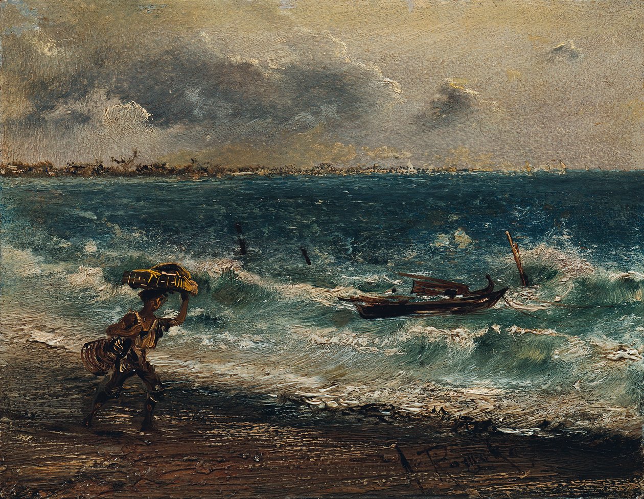 Fisher boy på havsstranden av Anton Romako