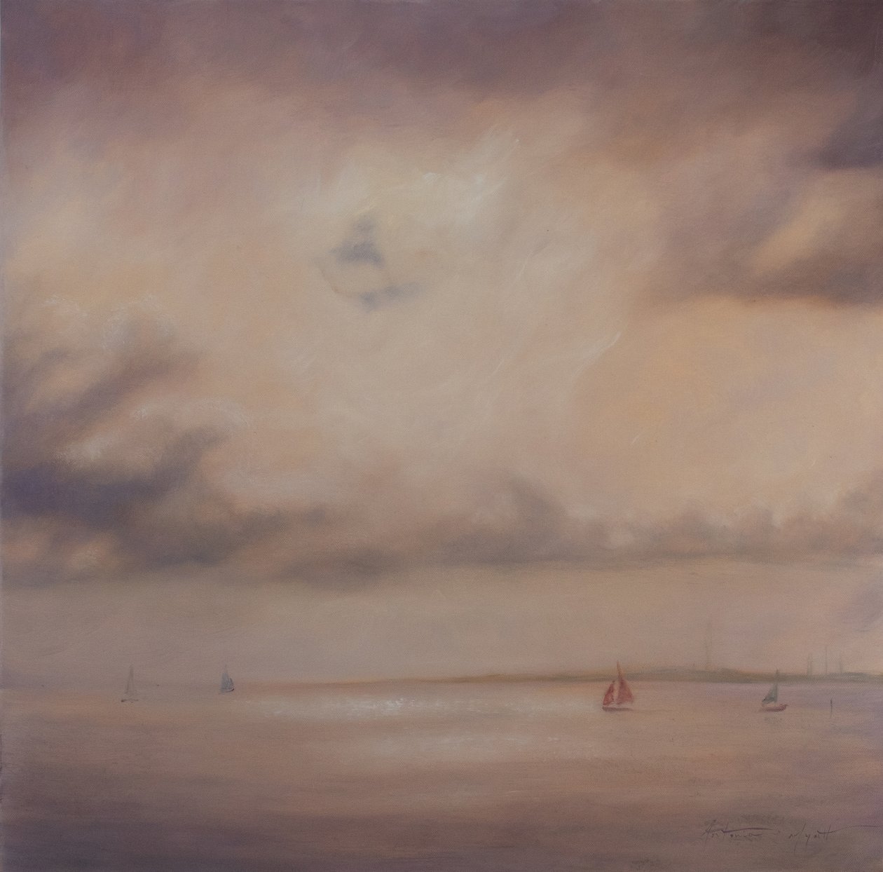 Familj av båtar, 2014 (olja på duk) av Antonia Myatt