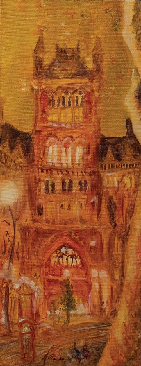 St Pancras Station, 2014 (olja på duk) av Antonia Myatt