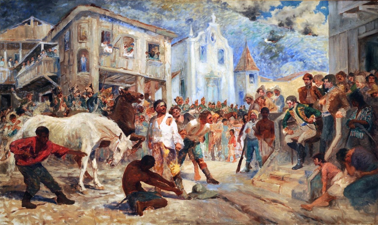  Julgamento de Filipe do Santos. Retrata a cena final da Revolta de Filipe dos Santos, ocorrida em 1720, em Vila Rica, Minas Gerais, Braziln av Antonio Parreiras