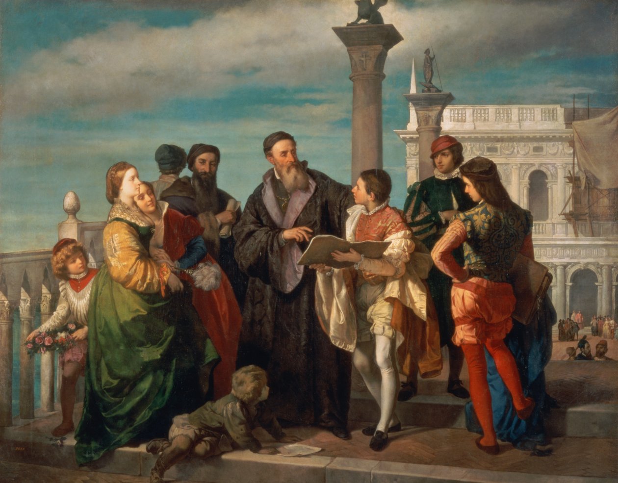Mötet mellan Tizian (1488-1576) och Veronese (1528-88) på Ponte della Paglia av Antonio Zona