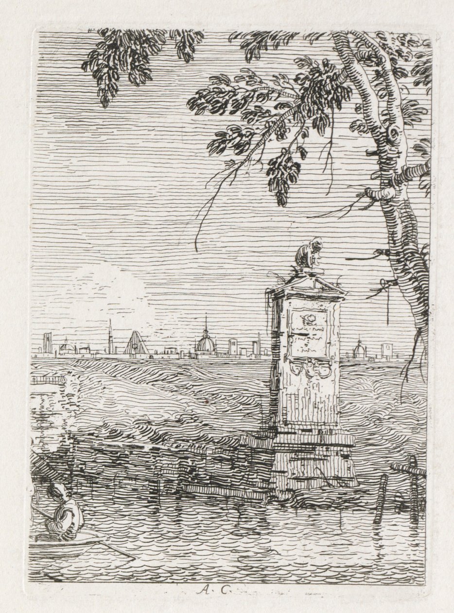 Utsikt: Det lilla monumentet under ett träd av Antonio Canaletto