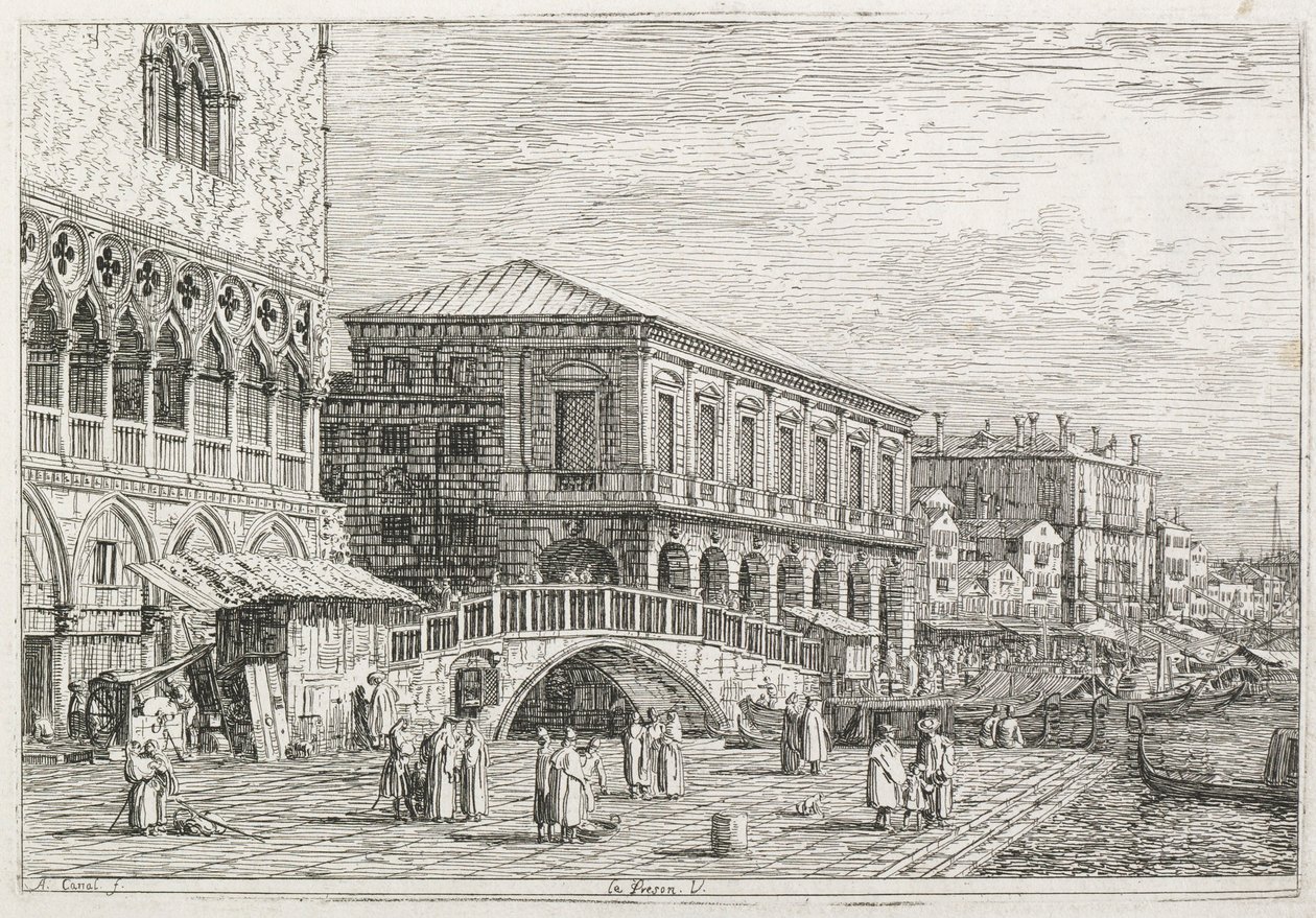 Visningar: Fängelset, Venedig, 1735-1746. av Giovanni Antonio Canal