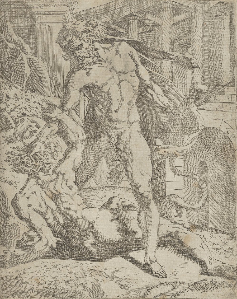 Hercules och Cacus, 1540-45. av Antonio Fantuzzi