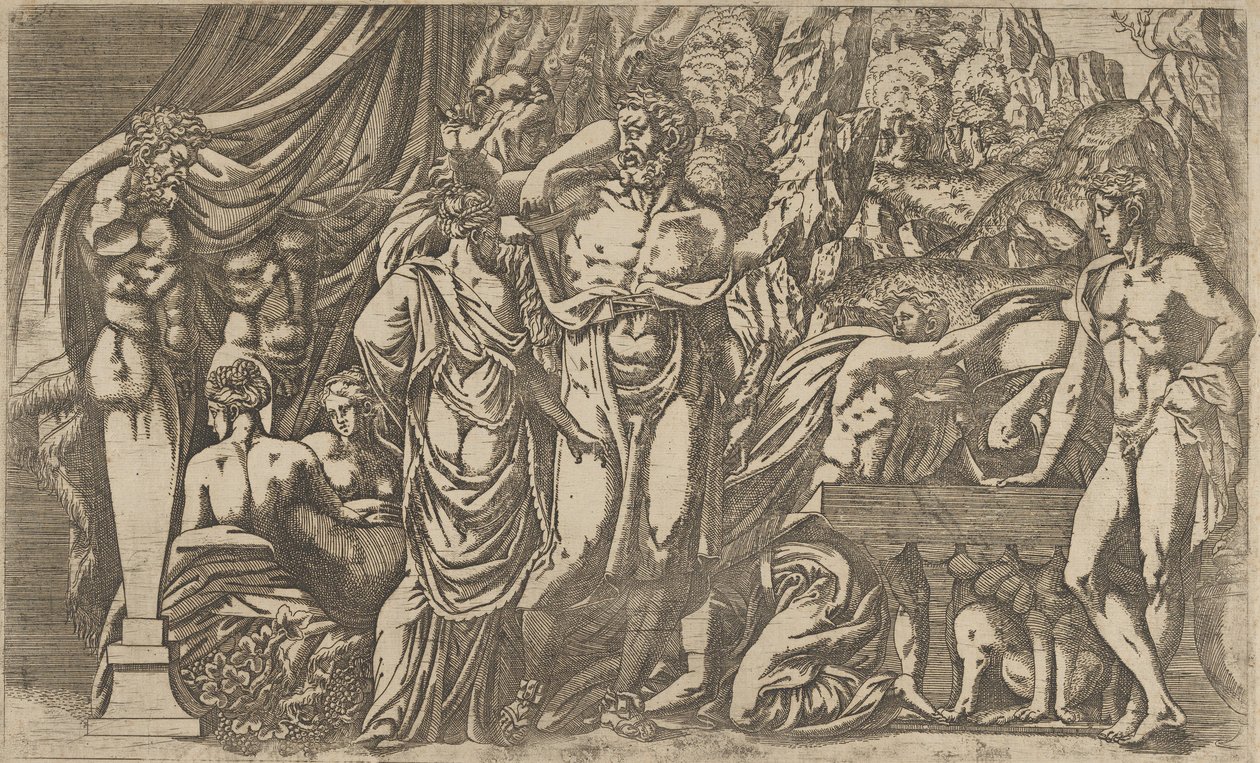 Herkules klädd som kvinna, 1540-45. av Antonio Fantuzzi