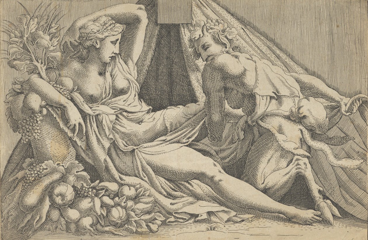 Jupiter och Antiope, 1540-45. av Antonio Fantuzzi