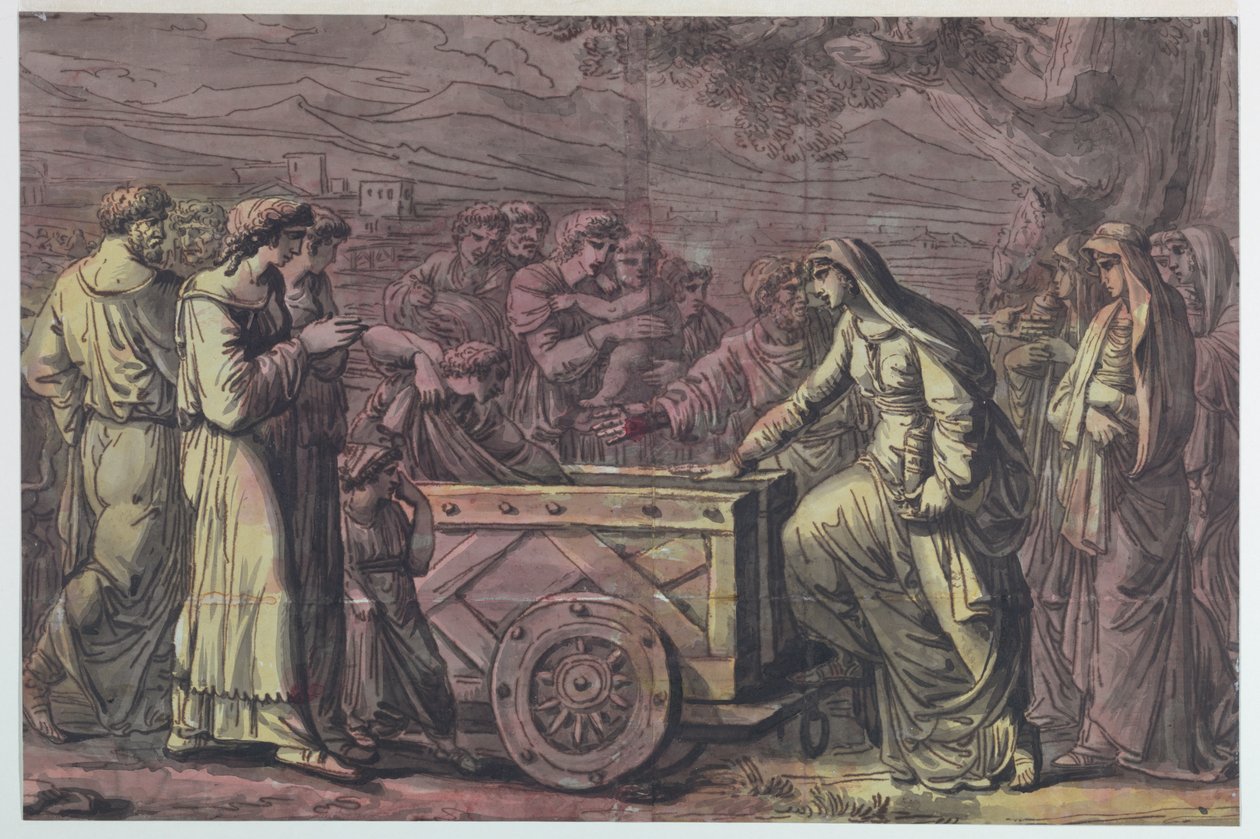 Lucius Albinius räddar de vestala jungfrurna av Antonio Giuseppe Basoli