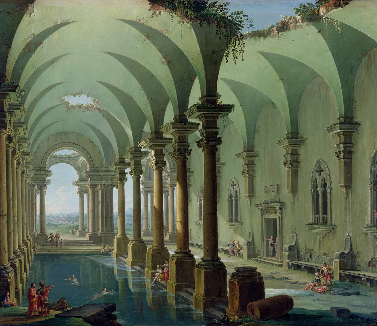 Architectural Fantasy (olja på duk) av Antonio Joli