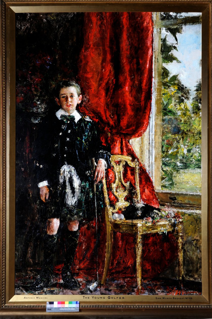 The Young Golfer (olja på duk) av Antonio Mancini
