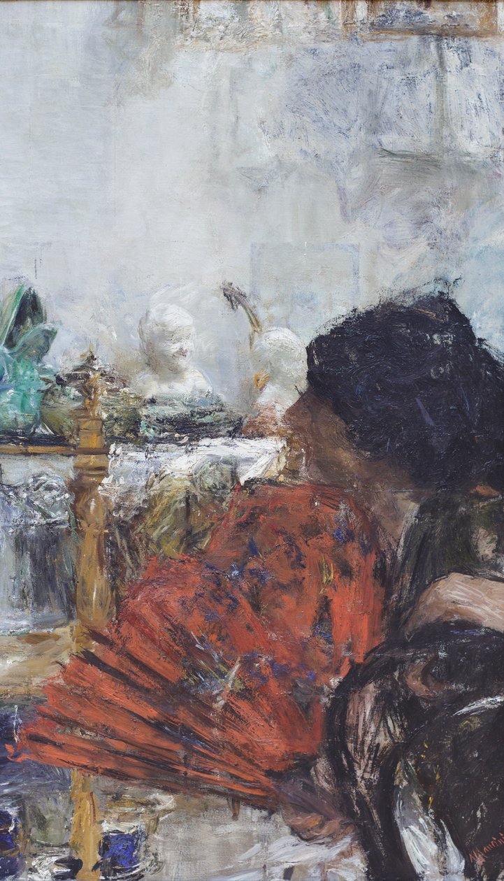 Kvinna med röd solfjäder av Antonio Mancini