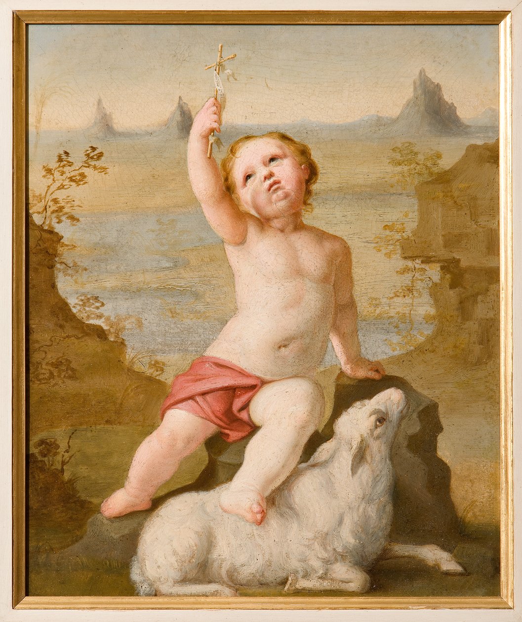 Infant St. John (olja på kartong) av Antonio Simonazzi
