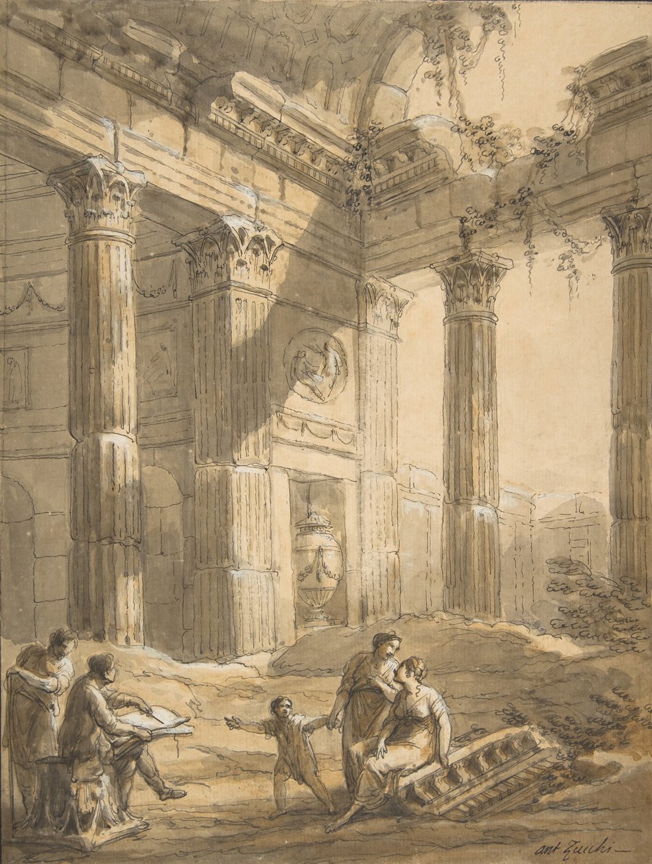 Artist Among Ruins, 1700-talet. av Antonio Zucchi