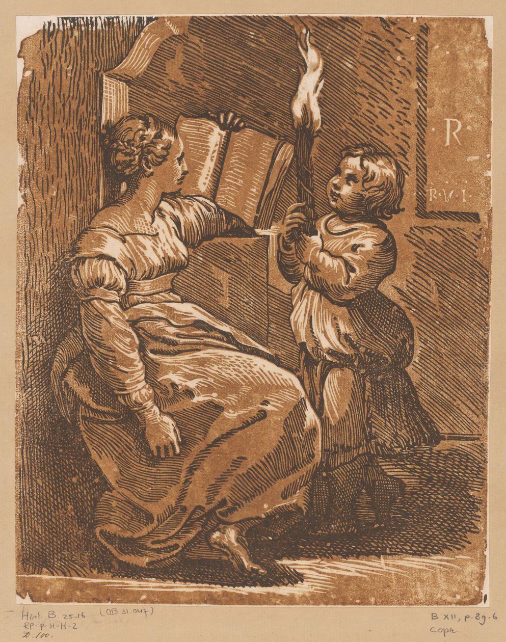 Läser Sibylla med barn av Antonio da Trento (attributed to)
